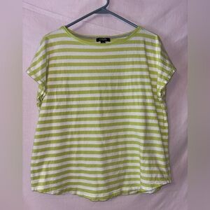 Chaps Lime and White Striped Short Sleeve Top